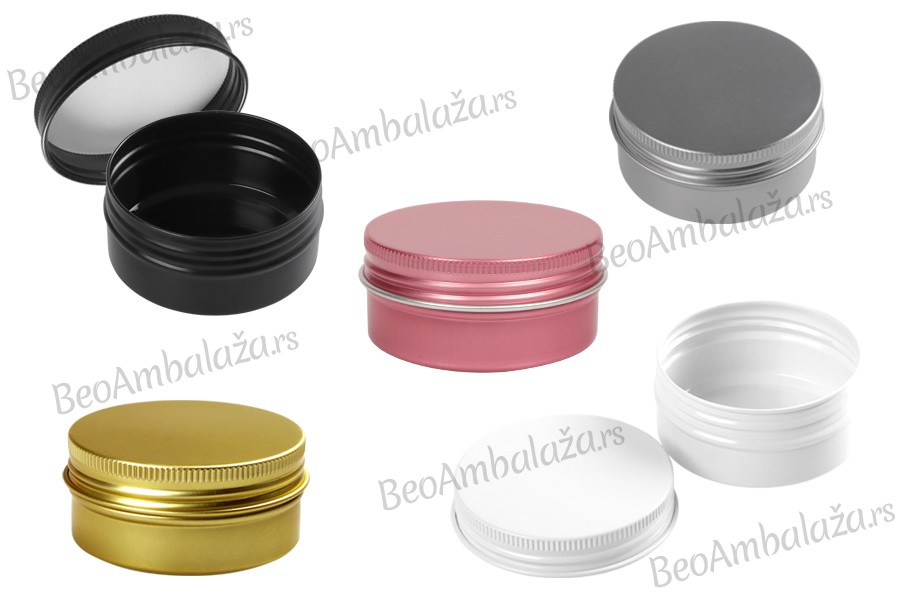 Aluminijumska kutijica 50mL sa unutrašnjom zaptivkom i zatvaračem u više boja - 12 kom