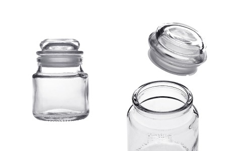 Staklena providna tegla 100mL sa staklenim poklopcem sa gumom za hermetičko zatvaranje-1