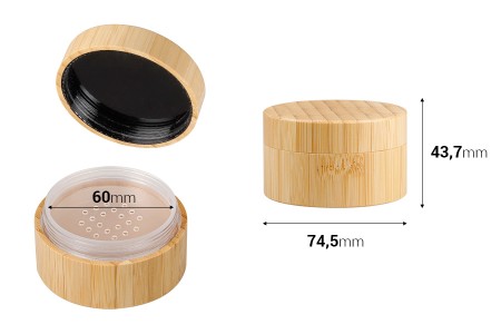 Teglica od bambusa 30mL (akrilna unutrašnjost) sa rešetkicom za pudere i kozmetičke proizvode-dimenzije_slike