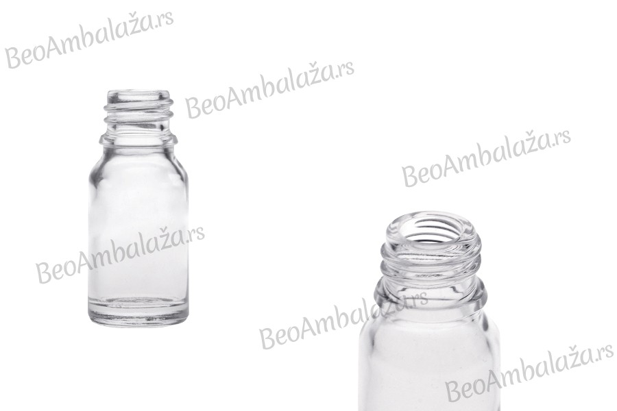 Staklena bočica 10mL za etarska ulja, providna, sa grlom PP18 Staklena bočica 10mL za etarska ulja, providna, sa grlom PP18