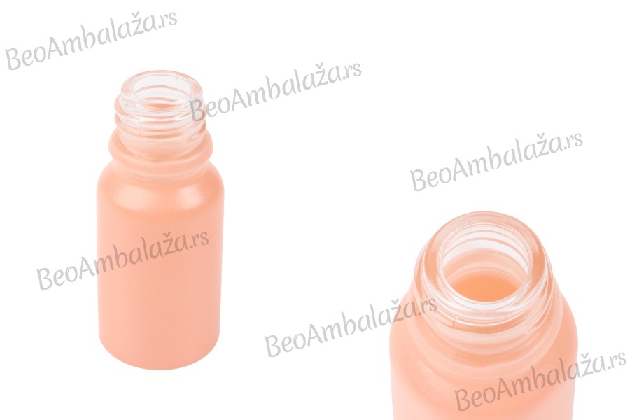 Staklena MAT roze bočica za etarska ulja 10mL, sa grlom PP18