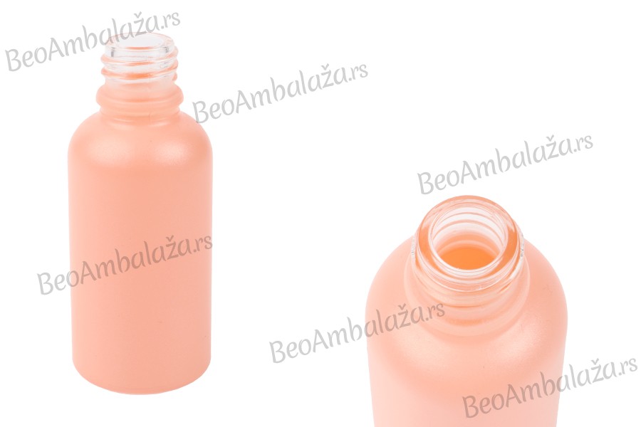 Staklena MAT roze bočica za etarska ulja 30mL, sa grlom PP18 Staklena MAT roze bočica za etarska ulja 30mL, sa grlom PP18