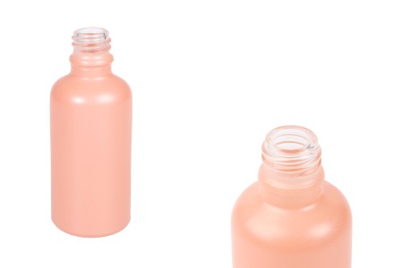 Staklena MAT roze bočica za etarska ulja 50mL, sa grlom PP18-1