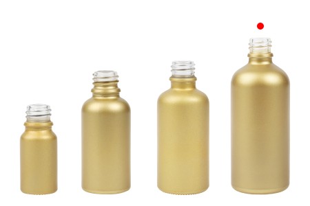 Staklena MAT zlatna bočica za etarska ulja 100mL, sa grlom PP18-6