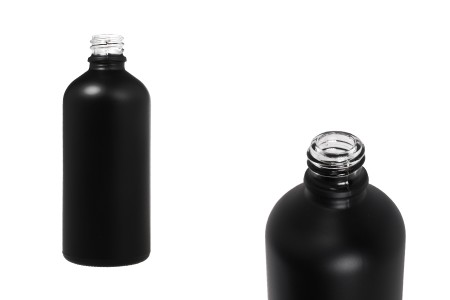 Staklena crna bočica od peskiranog stakla za etarska ulja 100mL, sa grlom PP18-1