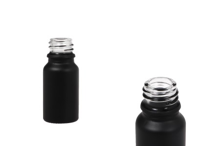 Staklena crna bočica od peskiranog stakla za etarska ulja 10mL, sa grlom PP18-1