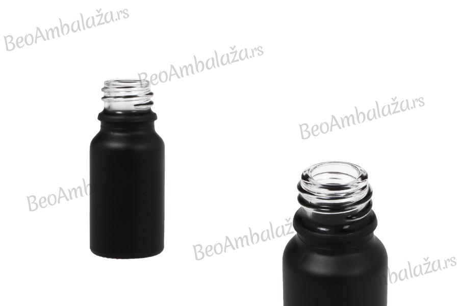 Staklena crna bočica od peskiranog stakla za etarska ulja 10mL, sa grlom PP18