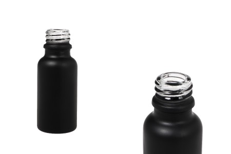 Staklena crna bočica od peskiranog stakla za etarska ulja 20mL, sa grlom PP18-1