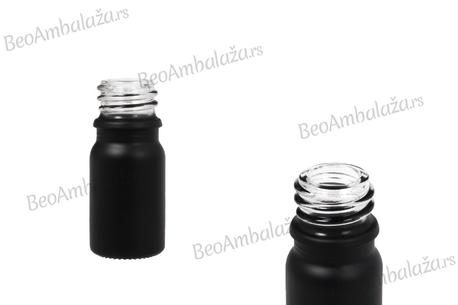Staklena crna bočica od peskiranog stakla za etarska ulja 5mL, sa grlom PP18 Staklena crna bočica od peskiranog stakla za etarska ulja 5mL, sa grlom PP18