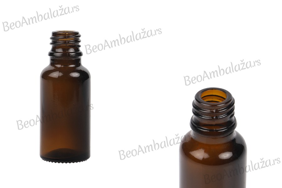 Staklena bočica 20mL za etarska ulja u braon boji, sa grlom PP18 Staklena bočica 20mL za etarska ulja u braon boji, sa grlom PP18