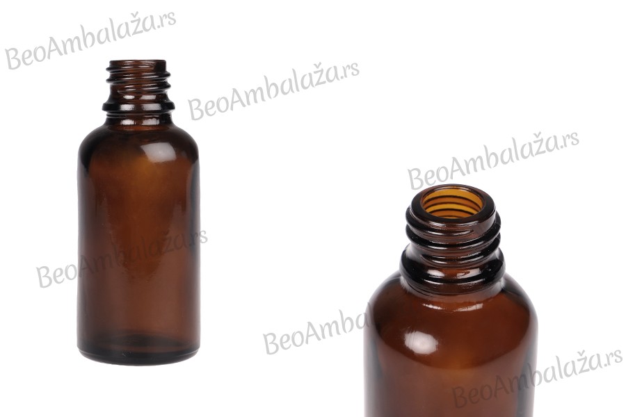 Braon staklena bočica za etarska ulja 30mL, sa grlom PP18 - bez zatvarača Braon staklena bočica za etarska ulja 30mL, sa grlom PP18 - bez zatvarača