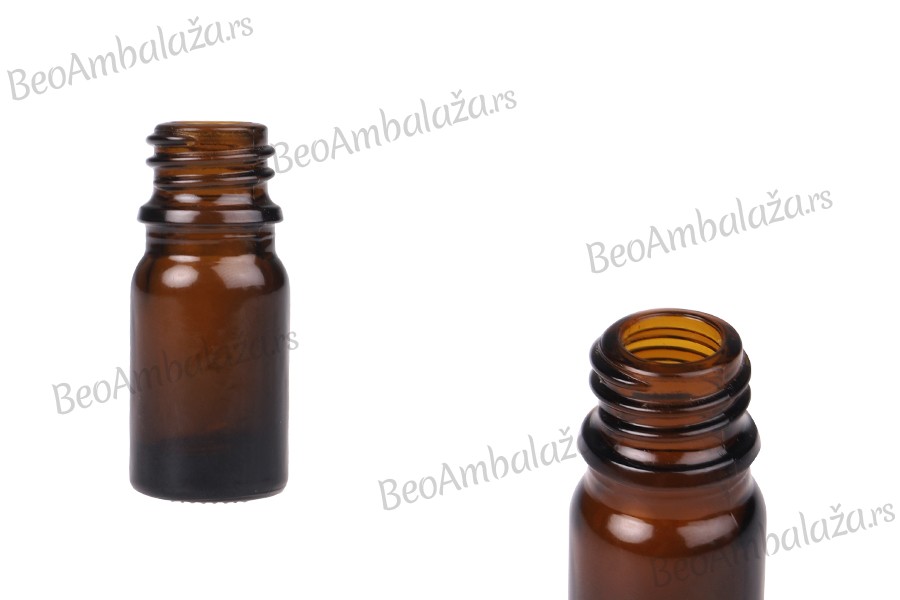 Staklena bočica 5mL za etarska ulja u braon boji, sa grlom PP18 Staklena bočica 5mL za etarska ulja u braon boji, sa grlom PP18