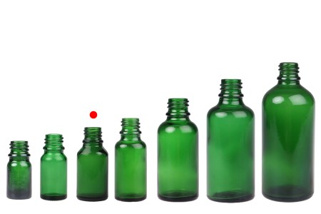 Zelena staklena bočica za etarska ulja 15mL, sa grlom PP18 - bez zatvarača-9
