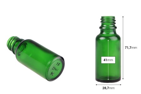 Zelena staklena bočica za etarska ulja 20mL, sa grlom PP18 - bez zatvarača-2