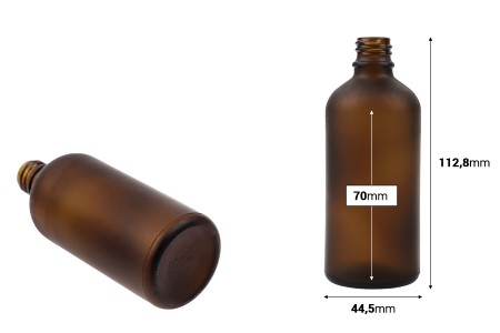 Braon staklena bočica od peskiranog stakla za etarska ulja 100mL, sa grlom PP18 - bez zatvarača-2