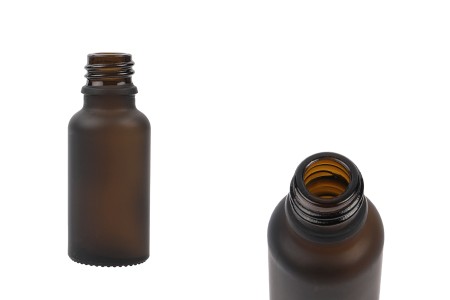 Braon staklena bočica od peskiranog stakla za etarska ulja 20mL, sa grlom PP18 - bez zatvarača-1