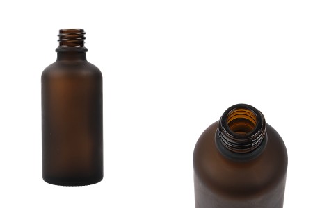 Braon staklena bočica od peskiranog stakla za etarska ulja 50mL, sa grlom PP18 - bez zatvarača-1