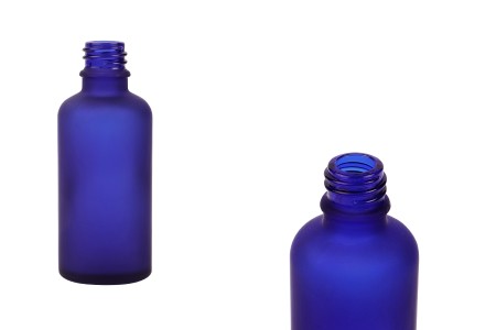 Plava staklena bočica od peskiranog stakla za etarska ulja 50mL, sa grlom PP18 - bez zatvarača-1
