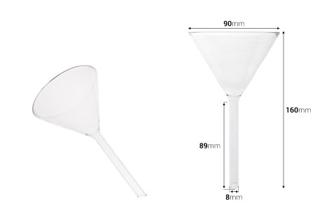 Stakleni levak prečnika 90 mm (prečnik cevčice 8 mm)-dimenzije_slike