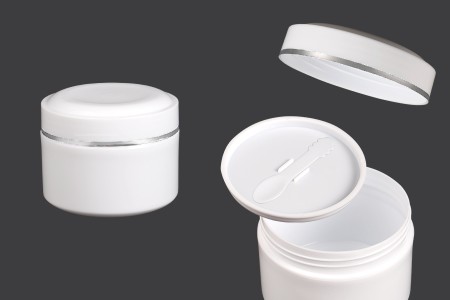 Plastična (PP) bela kutija 250mL sa zatvaračem, spatulom i plastičnim međupoklopcem - 12 kom-slika_proizvoda