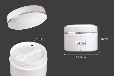 Plastična (PP) bela kutija 250mL sa zatvaračem, spatulom i plastičnim međupoklopcem - 12 kom-dimenzije_slike