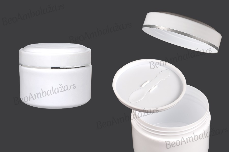 Plastična (PP) bela kutija 200mL sa zatvaračem, spatulom i plastičnim međupoklopcem - 12 kom
