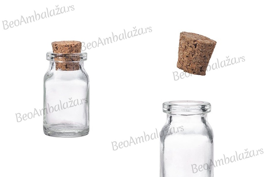 Staklena bočica za apoteke 6mL sa konusnim plutanim čepom - 12 kom