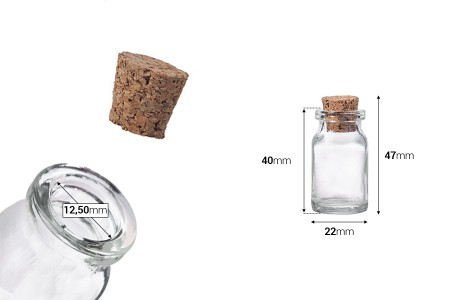 Staklena bočica za apoteke 6mL sa konusnim plutanim čepom - 12 kom-dimenzije_slike