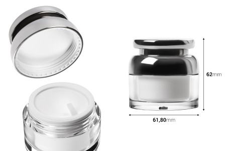 Akrilna kutijica za kremu 30mL sa srebrnim poklopcem sa zaptivkom i plastičnim međupoklopcem-2