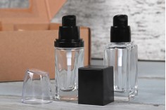 Staklena četvrtasta bočica 30mL za kreme sa plastičnom pumpicom i providnim zatvaračem