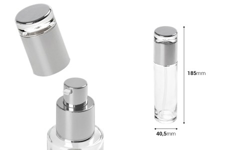 Staklena bočica 100mL sa srebrnom pumpicom i zatvaračem-dimenzije_slike