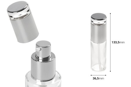 Staklena bočica 50mL sa srebrnom pumpicom i zatvaračem-dimenzije_slike