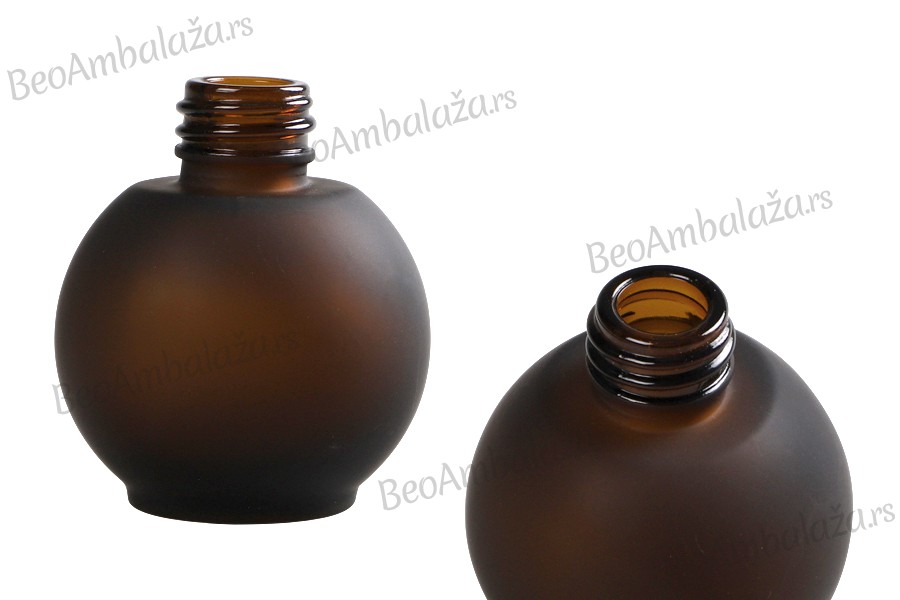 Peskirana okrugla braon staklena bočica 30mL, PP18 - bez zatvarača