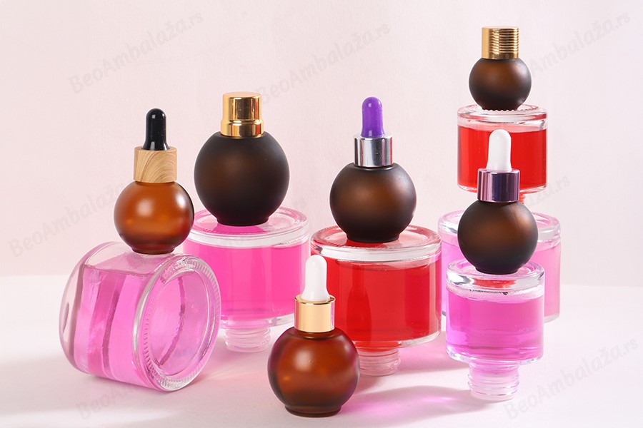 Peskirana okrugla braon staklena bočica 30mL, PP18 - bez zatvarača-grupa_slika