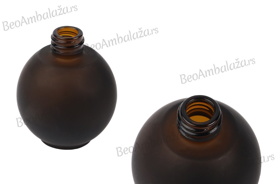 Peskirana okrugla braon staklena bočica 50mL, PP18 - bez zatvarača