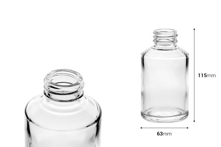 Staklena okrugla providna flašica 200mL, PP28-dimenzije_slike