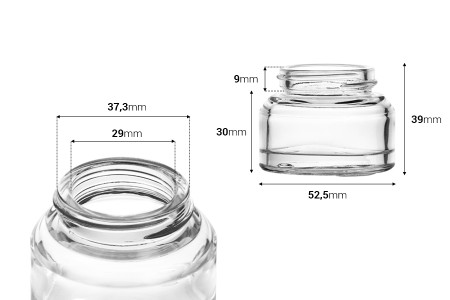 Staklena providna teglica 30mL za kreme - bez zatvarača-dimenzije_slike