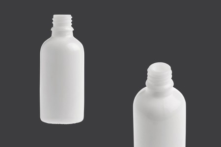 Bela staklena bočica za etarska ulja 50mL, sa grlom PP18 - bez zatvarača-1