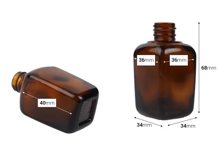 Staklena karamel bočica za etarska ulja 30mL, sa grlom PP18-dimenzije_slike