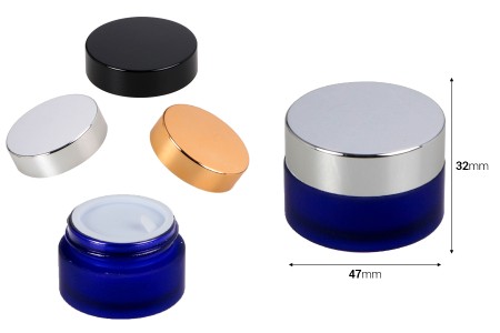 Teglica od plavog peskiranog stakla sa međupoklopcem i plastičnim zatvaračem 20mL-dimenzije_slike