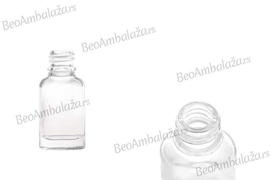 Staklena ovalna providna bočica za etarska ulja 10mL, sa grlom PP18