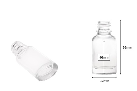Staklena ovalna providna bočica za etarska ulja 10mL, sa grlom PP18-dimenzije_slike