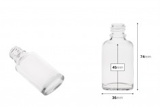 Staklena ovalna providna bočica za etarska ulja 20mL, sa grlom PP18