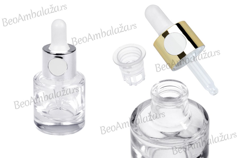 Staklena bočica 15mL sa zlatnom ili srebrnom pipetom na klik i drenažnim elementom