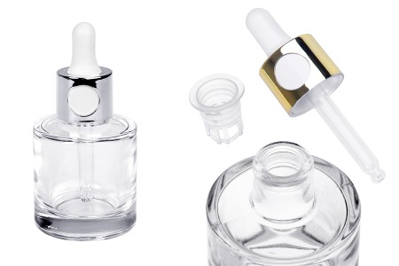 Staklena bočica 30mL sa zlatnom ili srebrnom pipetom na klik i drenažnim elementom-slika_proizvoda