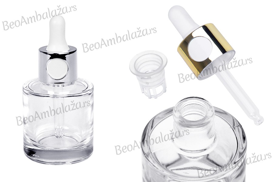 Staklena bočica 30mL sa zlatnom ili srebrnom pipetom na klik i drenažnim elementom