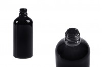 Staklena crna bočica za etarska ulja 100mL, sa grlom PP18