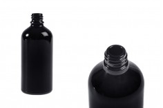 Staklena crna bočica za etarska ulja 100mL, sa grlom PP18