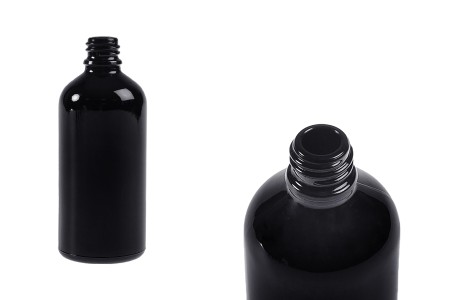 Staklena crna bočica za etarska ulja 100mL, sa grlom PP18-1
