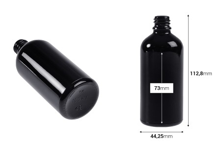 Staklena crna bočica za etarska ulja 100mL, sa grlom PP18-2